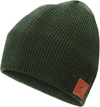 beanie Bluetooth, MUSICBEE Bluetooth V5.2 Wireless Knit Winter Cap, 30 Hour Play time, Built-in Microphone and HD Stereo SpeakersPine Green