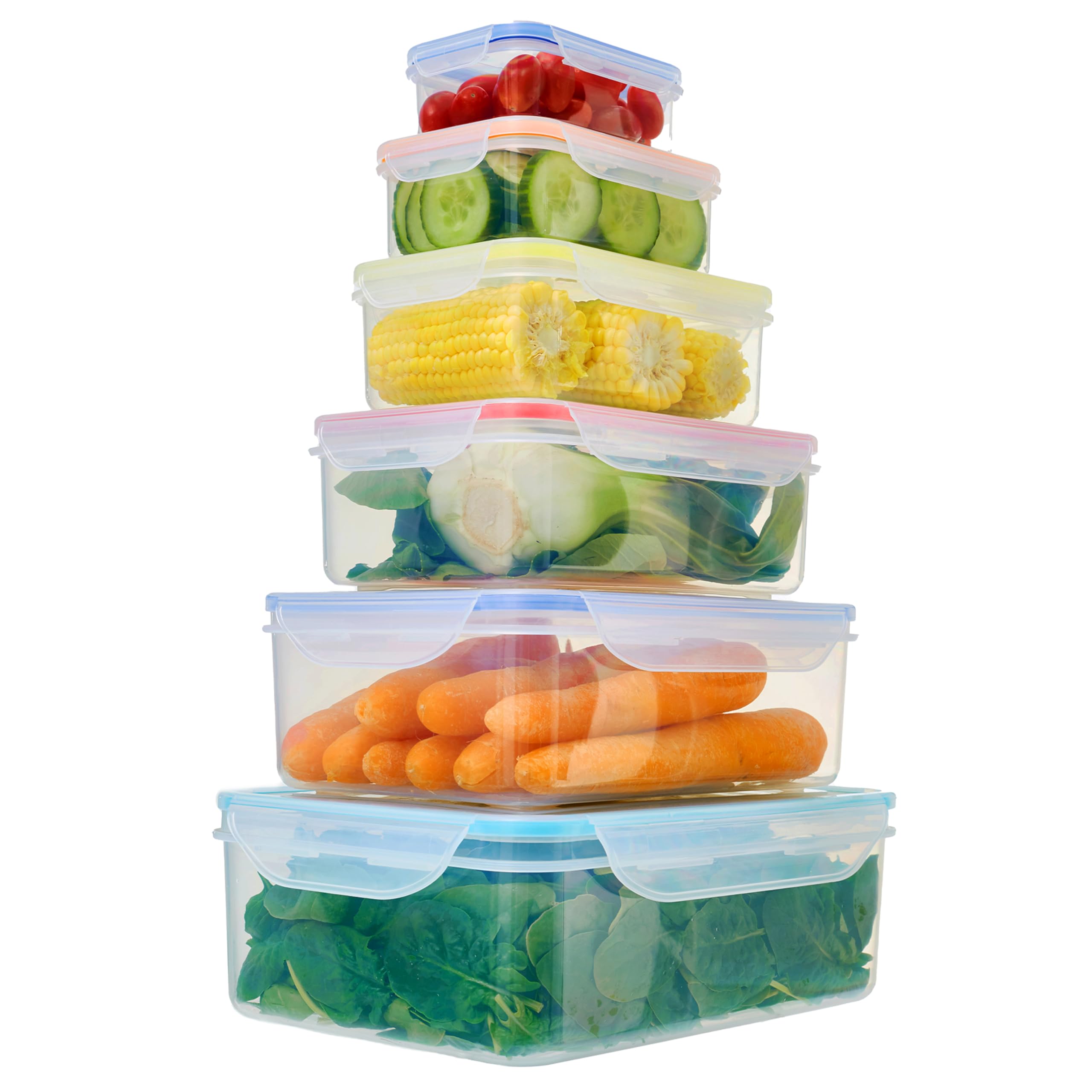 Premier Housewares Set of 6 Rectangular Food Containers | Multicolor Food Boxes with Airtight Lids | Food Prep Storage Containers for Snacks, Food, Dry Ingredients