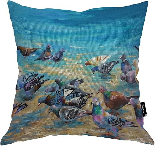 Funda de almohada de palomas de playa, fundas de cojín cuadradas suaves, decoración del hogar para sofá, dormitorio, automóvil, oficina, fundas de