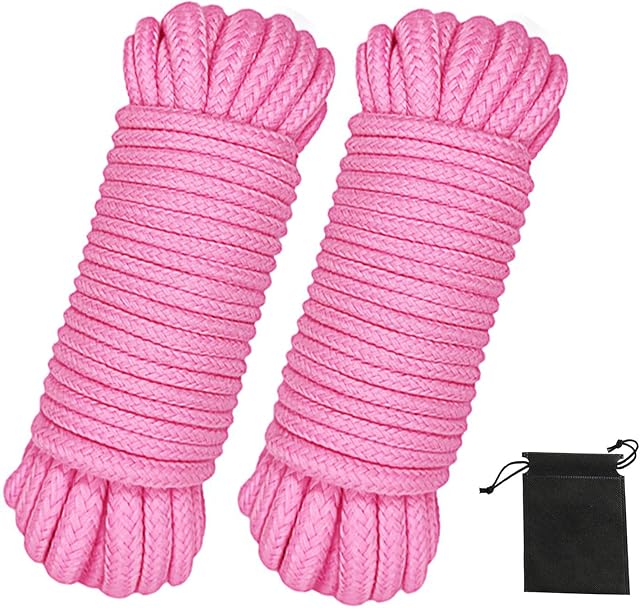 picoggo Soft Cotton Rope Multipurpose Durable Long Rope 10m Length 8mm Thick Tying Rope Macrame Cord DIY Rope (2 Pack, Pink+Pink)