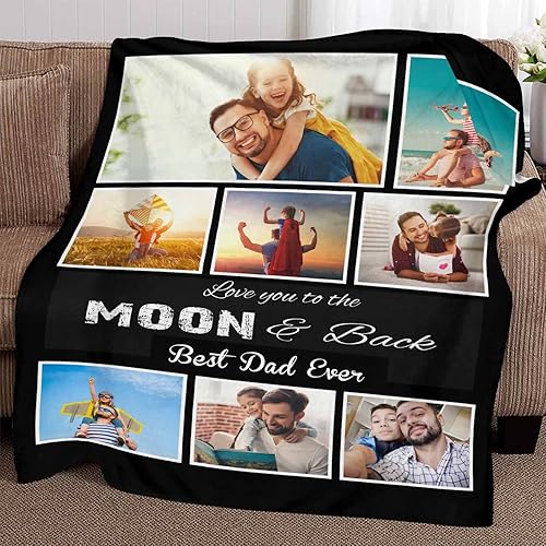 Miniatura 4 de Mantas personalizadas con fotos para papá, te amo hasta la luna y vuelta, ligeras, suaves, para todas las estaciones, regalo de ensueño, manta para