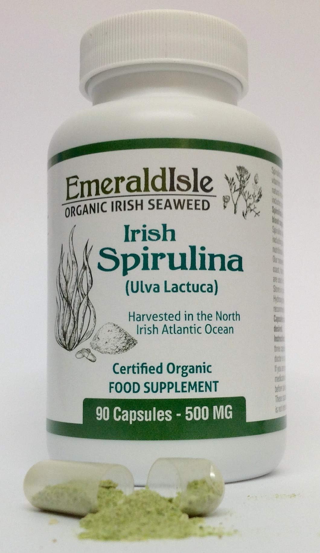 Irish Spirulina Seaweed Capsules (Ulva Lactuca) Certified Organic 500mg 90 Capsules