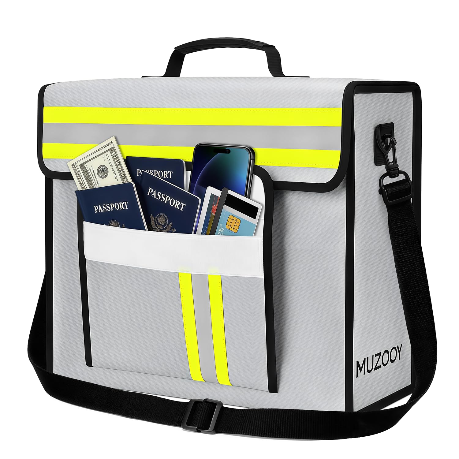 Borsa portadocumenti ignifuga e impermeabile, 6 strati, protezione antincendio, 43 x 30 x 13 cm, 4500 °C, con protezione per portafoglio, riflettente, per trovare la notte, protegge gli oggetti di