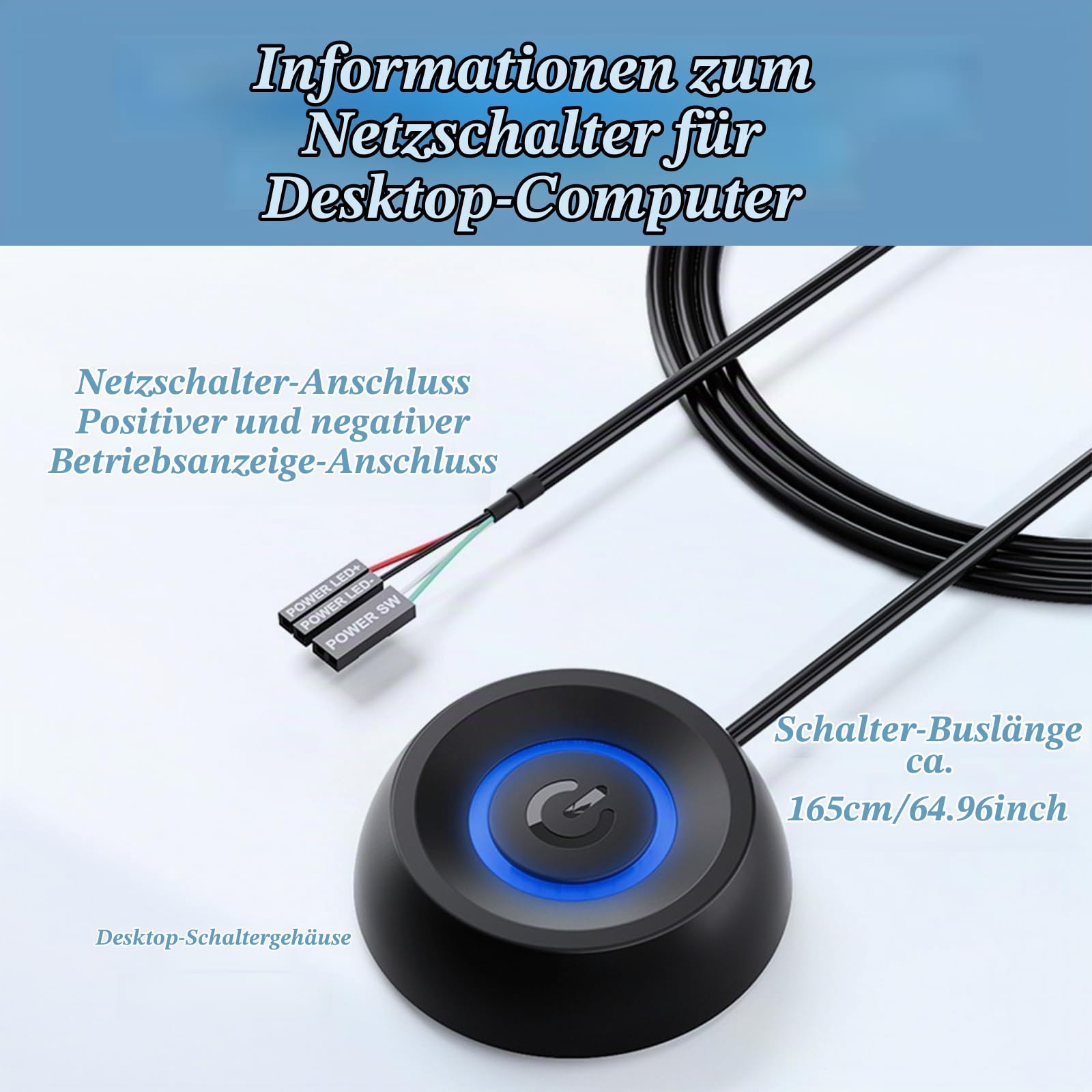 Pc Power Button,Pc-Netzschalter mit Fernstart-Funktion,1.8m Langem Kabel,Desktop-Computer Netzschalter mit LED-Licht&Selbstklebender Aufkleber,Pc Einschaltknopf Extern Ideal für DIY,Haus&Büro
