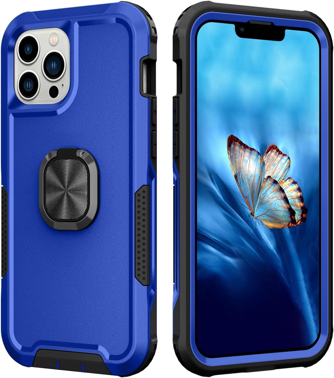 Petocase for iPhone 13 Pro Max Case Heavy Duty Full Body Shockproof Kickstand with 360° Ring Holder Support Car Mount Hybrid Bumper Silicone Hard Back Cover for iPhone 13 Pro Max Black Blue