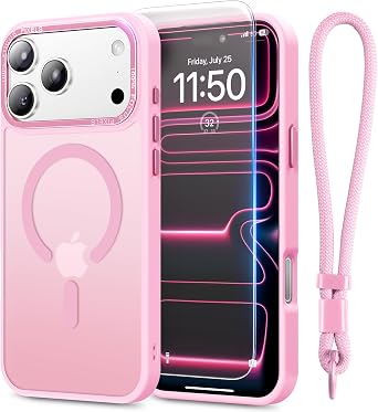 Stronger Magnetic & Shockproof for iPhone 17 Pro Max Case,Fit for MagSafe, with Screen Protector & Wrist Strap, Military-Grade Drop, Translucent Slim for iPhone 17 ProMax Case,Chalk Pink