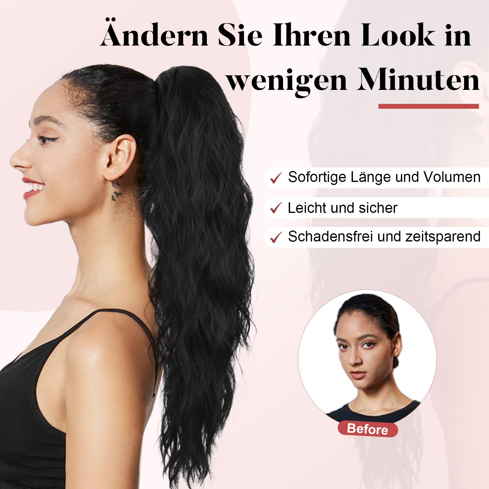 Pferdeschwanz-Extension Mit Clip – 76 Cm Lang, Gewellt, Aus Weichem Kunsthaar (schwarz)