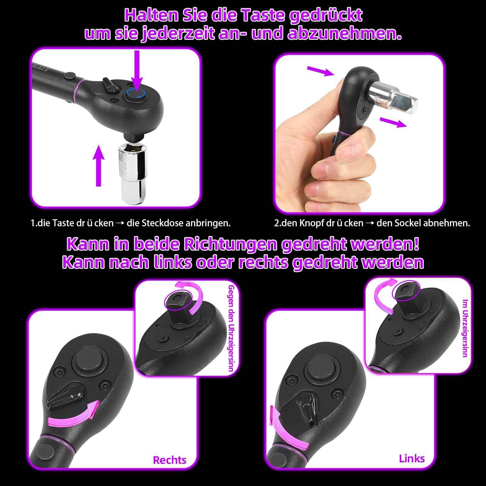 Clé Dynamométrique 1/4" 1-25NM, 3/8" 5-60NM, 1/2" 20-220 Nm, Haute Précision ±3%, 72 Dents, Pour Moto, Vélo, Voiture, Camion, Les Outils D'Entretien