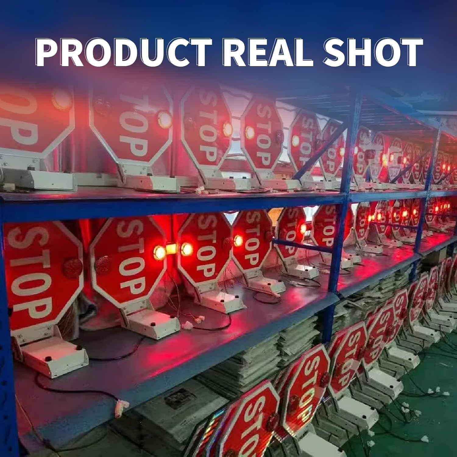 School Bus Stop Arm Signal with Electronic Controller - School Bus Parking Stop Sign Blinking with Metal Frame, High Visibility Traffic Warning Signs(12V) (White)