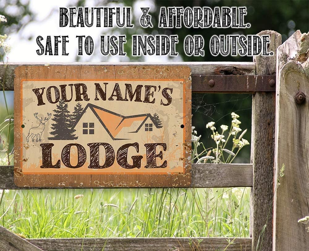 Personalized Lodge Metal Sign - Farmhouse Style Lodging House Wall Art Decor, Mountain House Cabin and Lake House Decorative Display, 8x12 or 12x18 Indoor or Outdoor Durable Metal Sign
