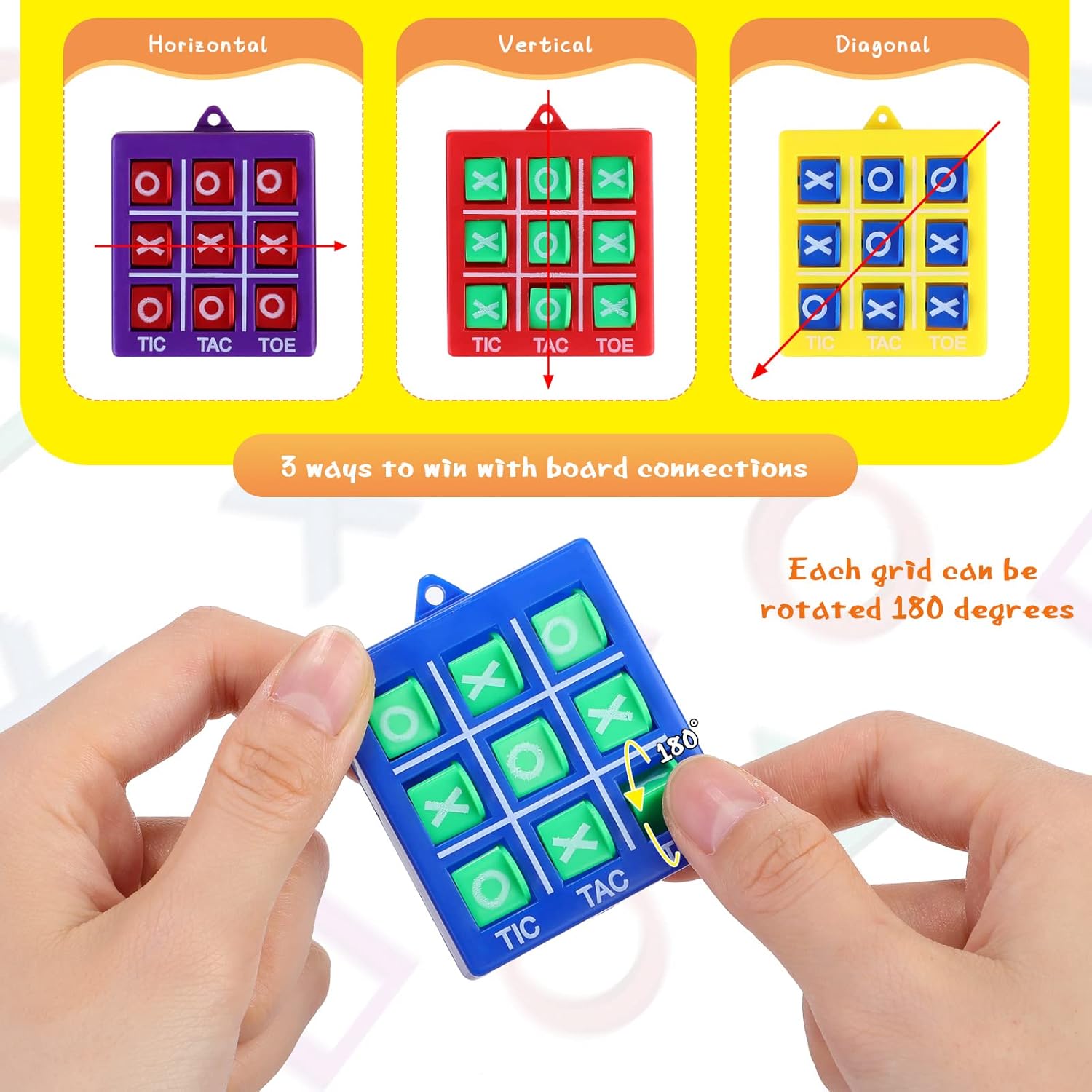 Lewtemi 4 Pcs Travel Tic Tac Toe 2 x 2 x 0.4 Inch Mini Board Game Toys Portable Tic Tac Game Toy Retro Mini Games for Kids Red Blue Purple Yellow Pocket Board for Party Favors Classroom Prizes