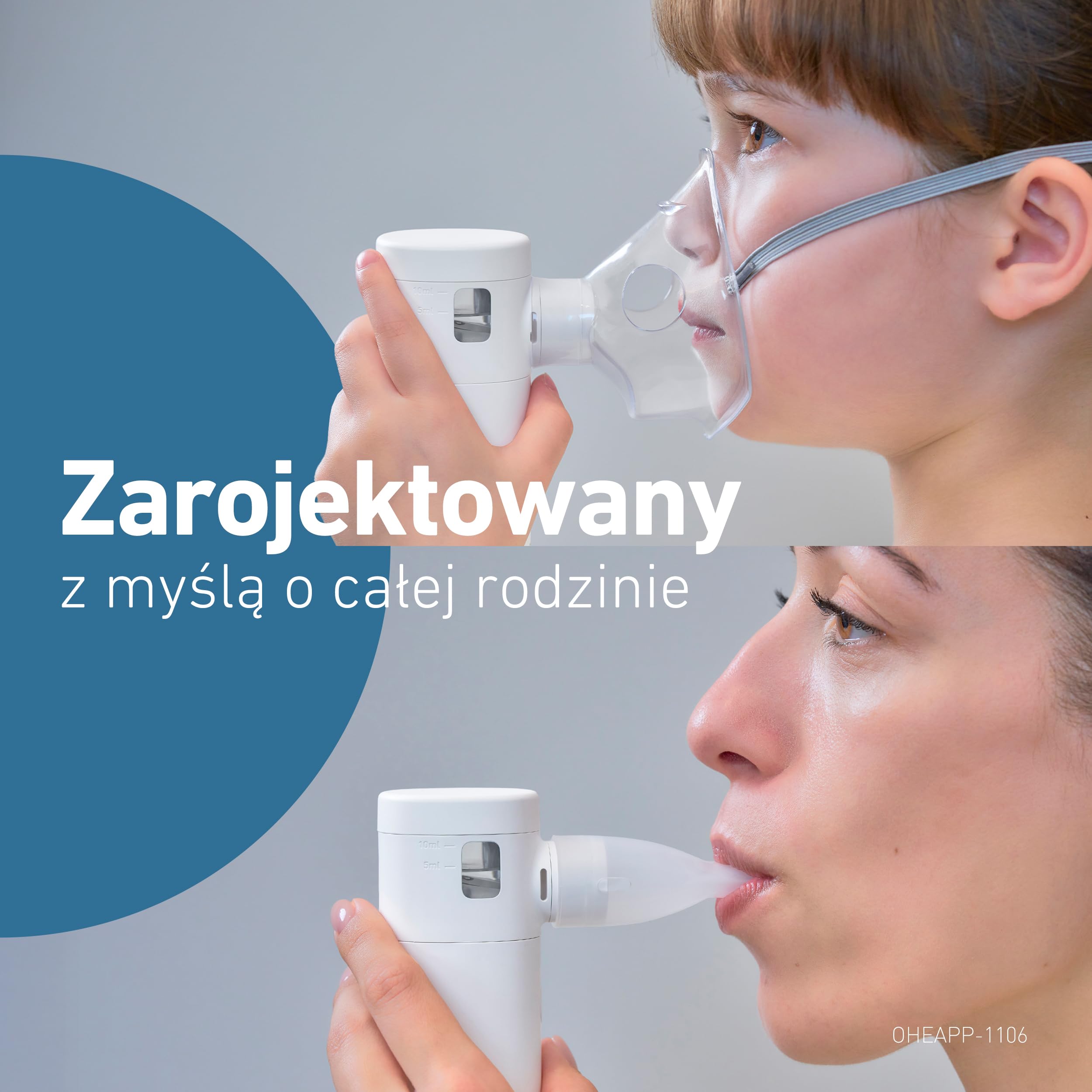 OMRON MicroAir Move Cichy Przenośny Nebulizator Inhalator Siateczkowy dla Dorosłych i Dzieci z Maskami i Ustnikiem Ładowany USB-C