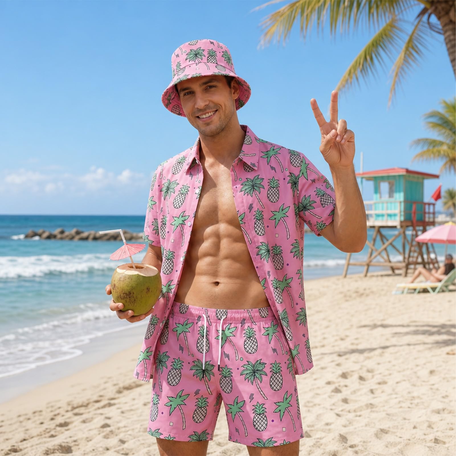 Conjunto de camisa hawaiana y pantalones cortos para hombre, camisas hawaianas para hombre, camisa hawaiana de verano, shiteshirts para interiores y exteriores, playa, vacaciones, talla S-3XL