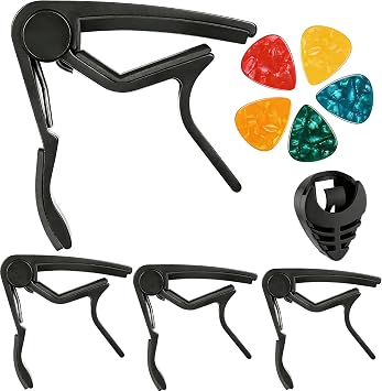 Guitar Capo, Guitar Accessories with 5 Picks,1 Guitar Picks Holder, 4 Capo for Acoustic Guitar, Bass,Violin, Bass, Ukulele 10 Pcs Tool Set