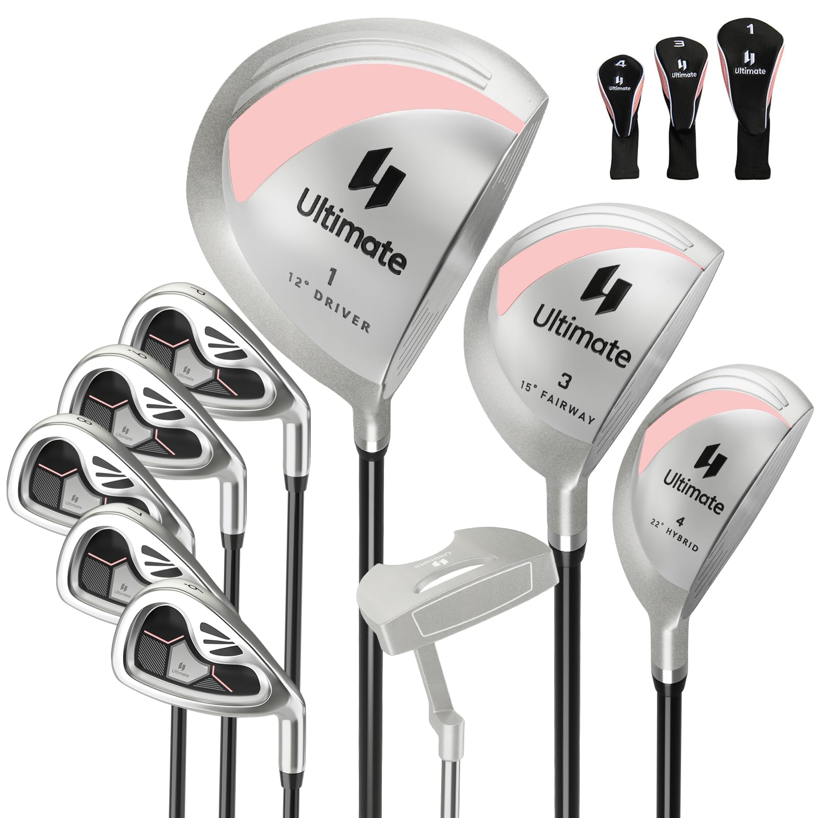 GYMAX Komplettes Golfschläger Set für Damen, 12-teiliges Golf Set mit Schlägerhauben, inkl. 1# Driver, 3# Fairway, 4# Hybrid, 6# & 7# & 8# & 9# & P# Eisen, Putter