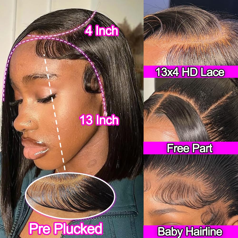 Amazon.com : CISWER 13x4 Lace Front Wigs Human Hair Short  display picture 3