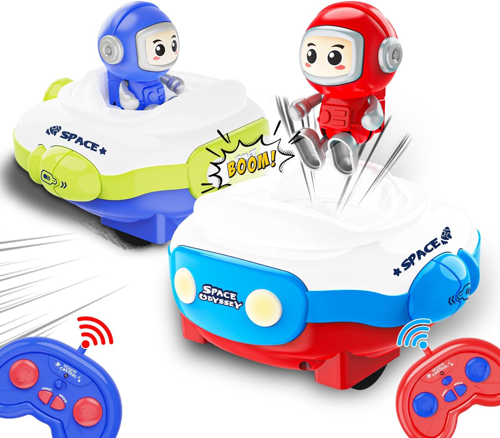 2 Pack RC Bumper Cars Set Remote Control Bump Car Ejecting Game Race Vehicles Play Set Toys with Music Lights and Sound Effect Birthday for Boys Girls 3 4 5 Year