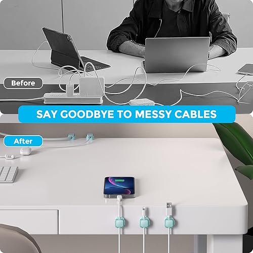 Miniatura 4 de AhaStyle Organizador magnético de cables 1s Lock Paquete de 6 soportes para cables de cable, clips adhesivos fuertes para cables suave ajustable
