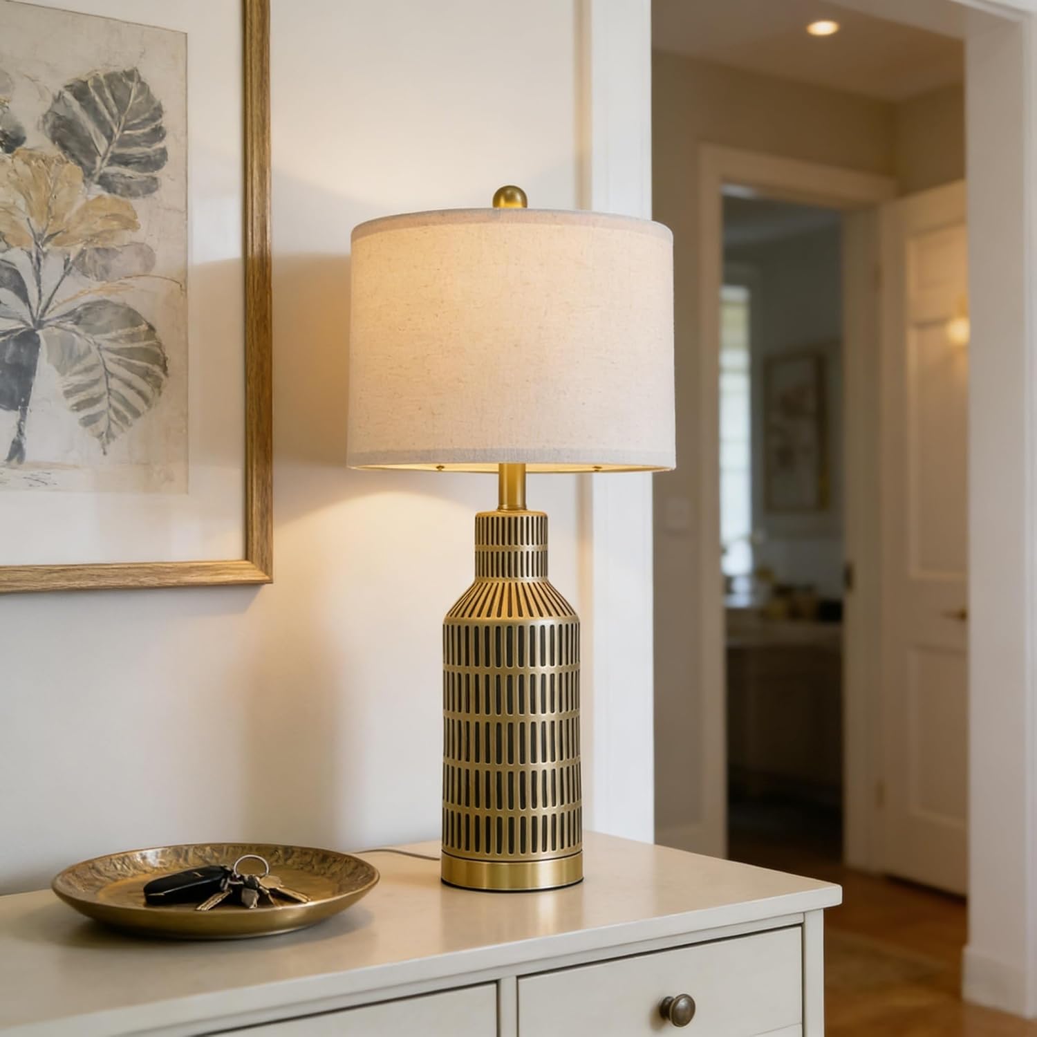 25" Gold and Black Modern Ceramic Bedside Lamp Set of 2 for Bedroom Decor Farmhouse Table Lamp for Living Room Office Dorm