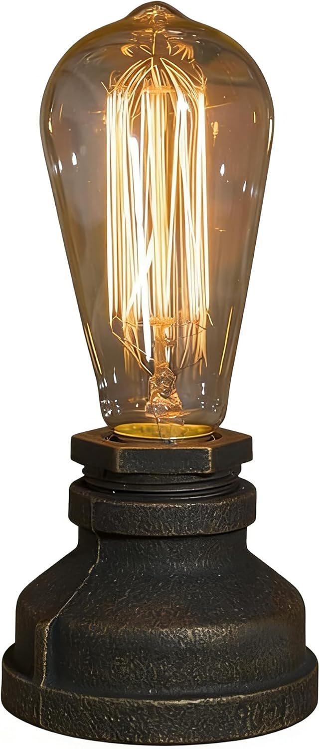 Industrial Vintage Table Lamp - Rustic Antique Bronze Finish, Steampunk Style Desk Light for Bedroom, Living Room, Office & Café Décor(Bulb not Included)
