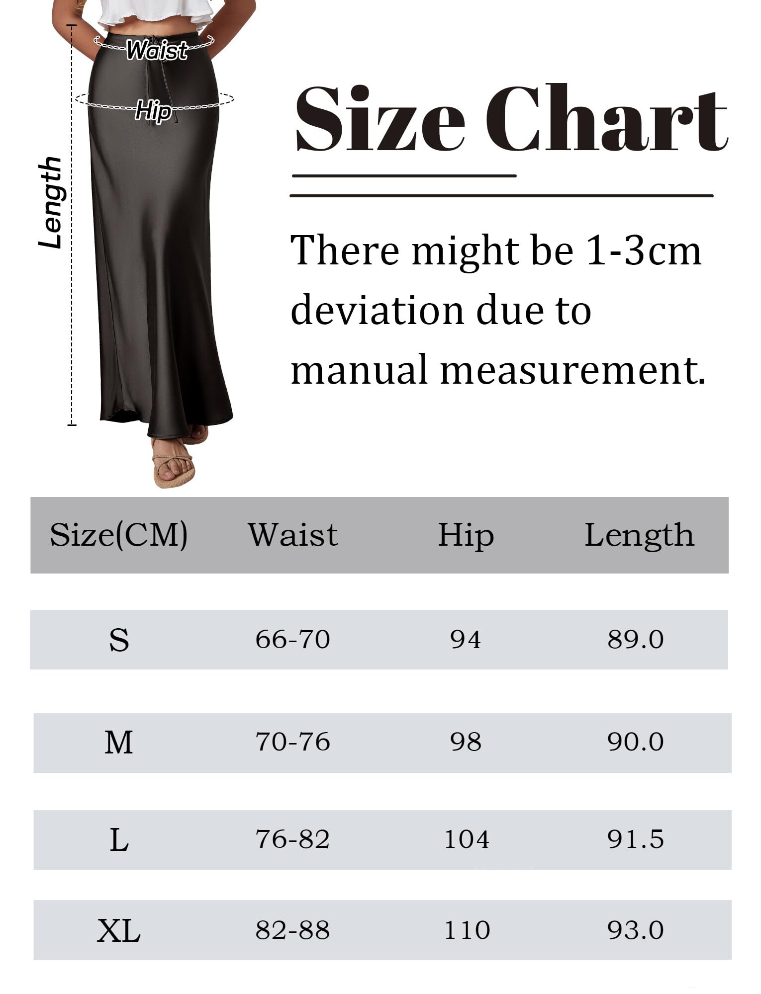 Maeau Gonna lunga da donna in raso, con coulisse, tinta unita, a vita alta, regolabile, a linea Causal, gonna in raso, attillata, per tutti i giorni, estiva, business, maxi gonna S-XL
