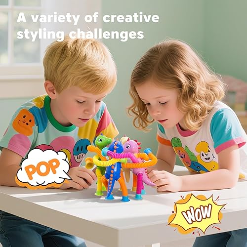 Miniatura 15 de DoDoMagxanadu Tubos Pop Fidget Juguetes para niños, juguetes de animales, paquete de 4 juguetes telescópicos con ventosa para edades de 3, 4, 5, 6