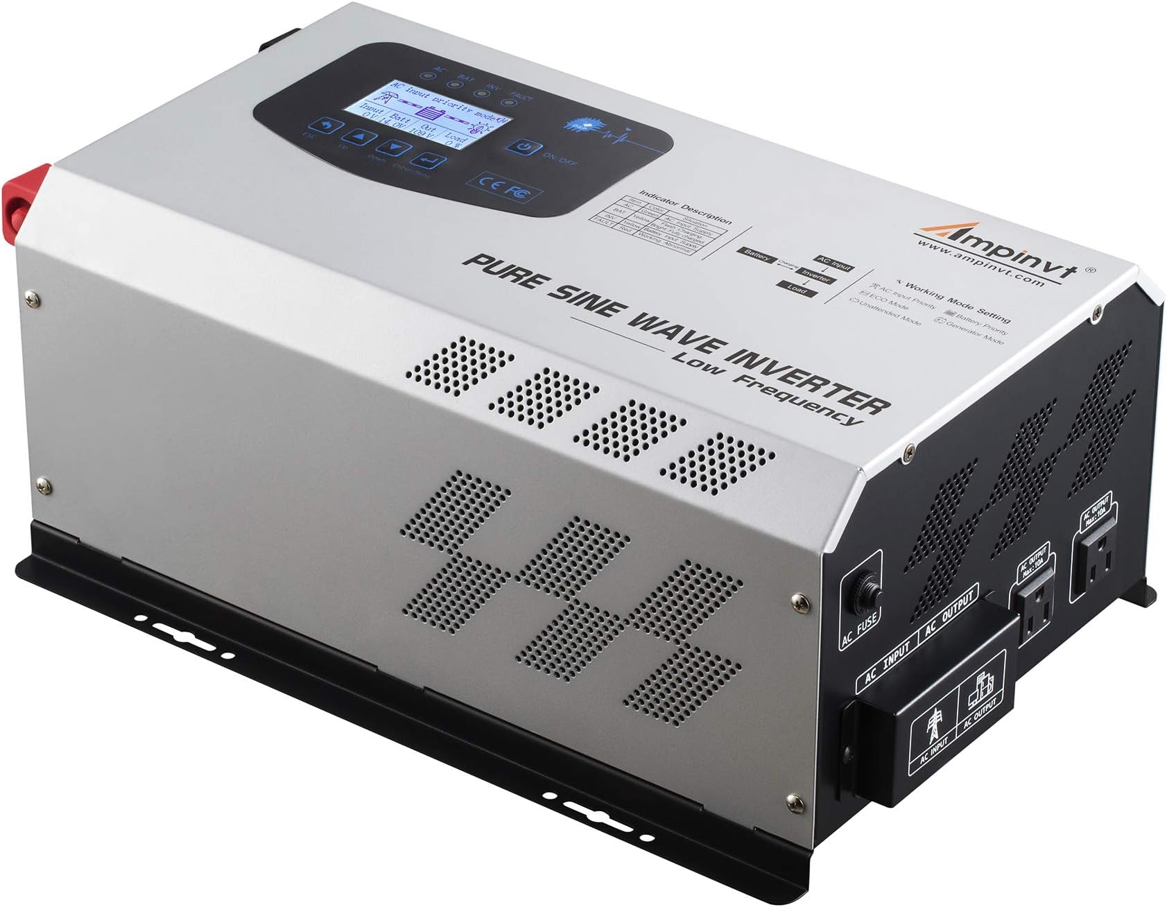 2000W Peak 6000W Pure Sine Wave Power Inverter Charger DC 12V to 120V AC Output Converter with LCD Display,Off Grid Low Frequency Solar Inverter for Sealed Gel AGM Flooded Lithium Battery Charger