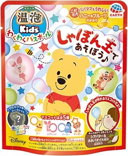 温泡 Kids 令人兴奋的沐浴球 用肥皂泡玩耍的入浴剂 小熊维尼 [1个装] 保湿成分 乳木果油&荷荷巴油配方(蜂蜜水果香)浴室 (阿斯制药)