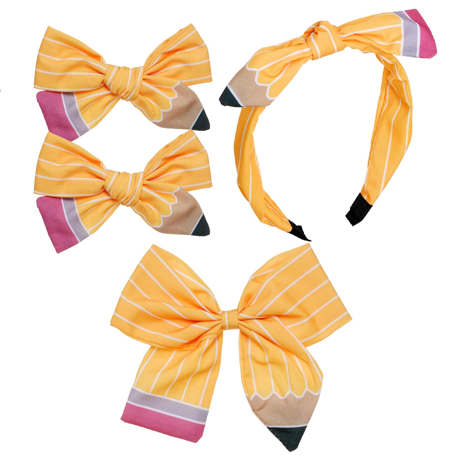 phnydreg 4Pcs Pencil Hair Bow Clips Headband Accessories Set Back to School Stuff for Girl Kindergarten First Day of School Outfits