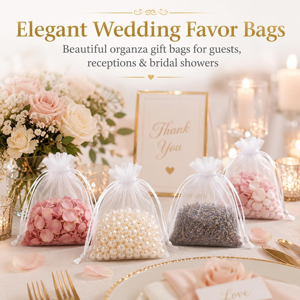 Sukh 100pcs Organza Bags 5''x7'' - White Mesh Drawstring Gift Bags