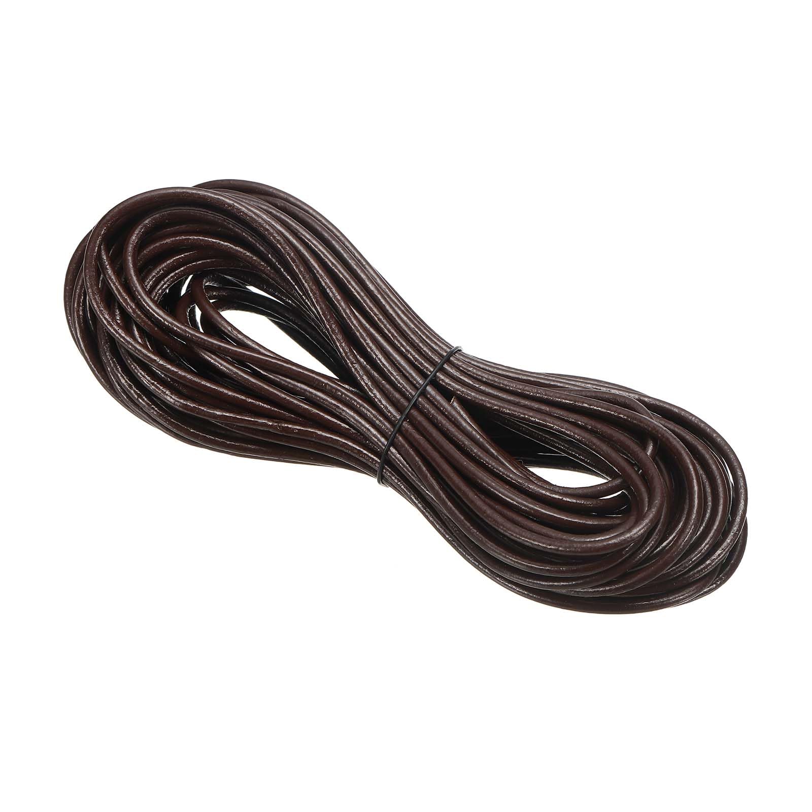 PATIKIL Round Braided Leather Cord, 2.5mm Round Braided Leather Cord Rope Folded for Crafts Jewelry Making Necklace Bracelets, Dark Brown(10 Yards)