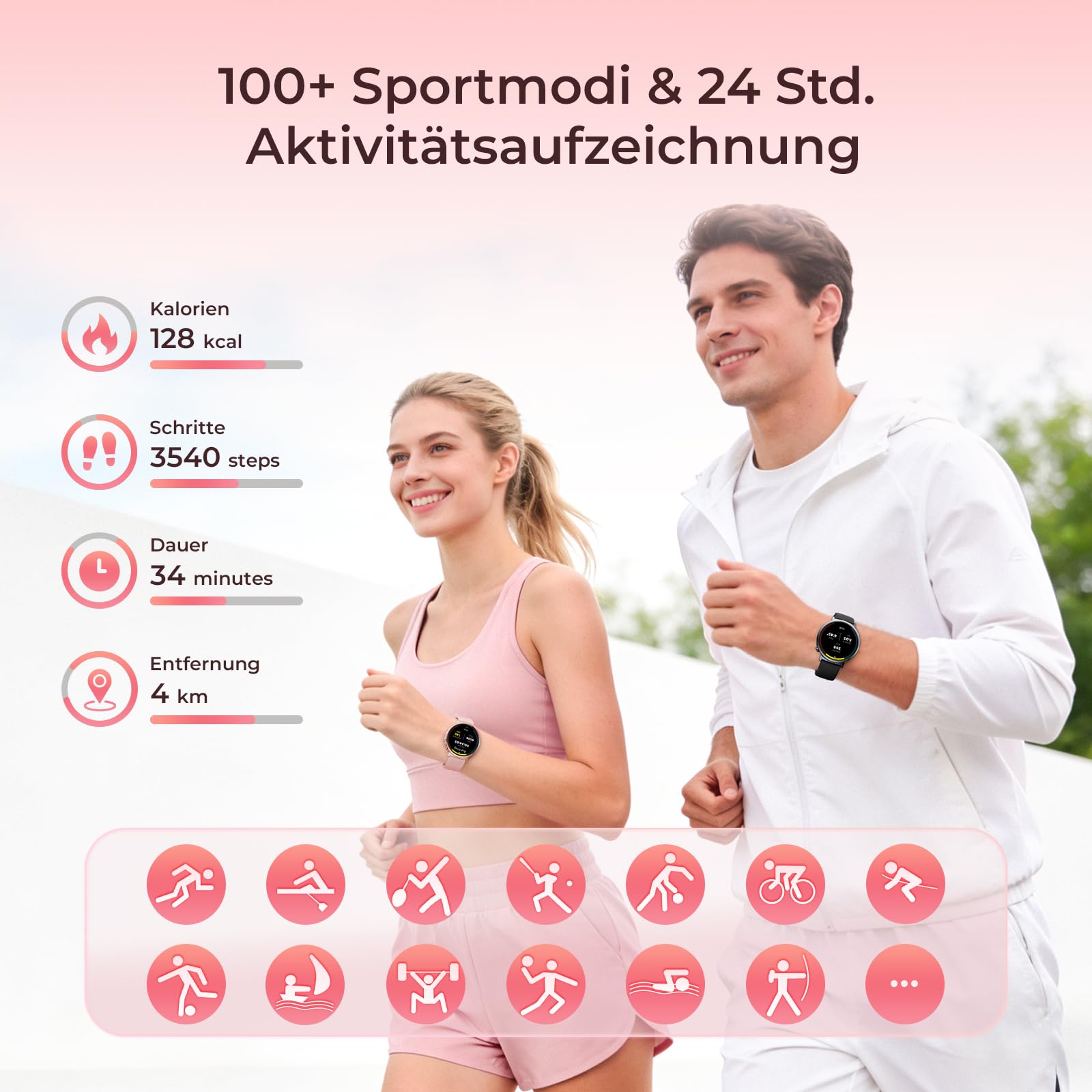 Damen-Smartwatch m. rundem kompaktem Design ultradünne Fitnessuhr für Frauen Damen-Fitnessuhr mit Schrittzähler & Anruf, IP68 wasserdicht, 1,32-Zoll-AMOLED, Android/iOS kompatibel, Gold
