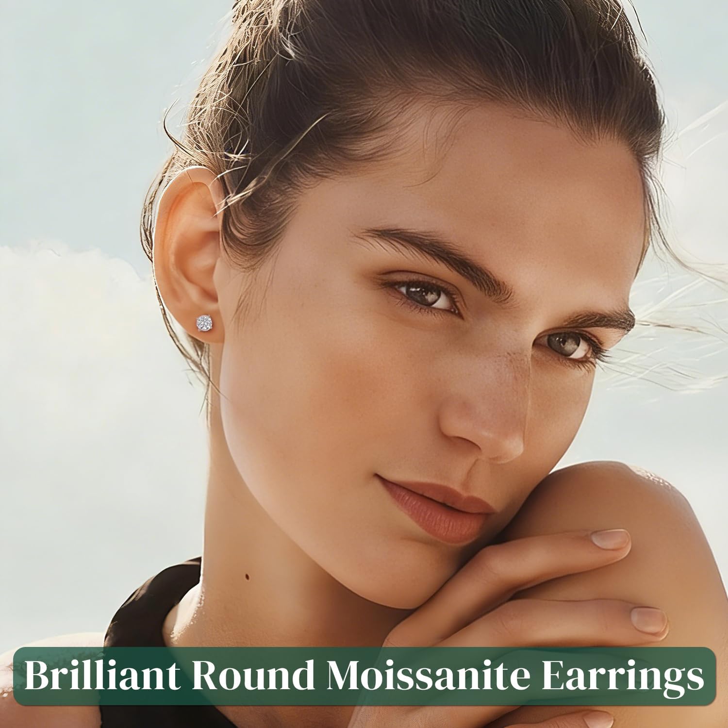 Moissanite Stud Earrings, 0.5CT-2CT 18K White Gold Plated Hypoallergenic Stud Earrings for Women Men, Round Moissanite Earrings Lab Created Diamond Stud Earrings D Color VVS1