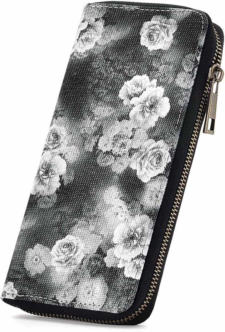 Womens Wristlets Wallet Floral Print Zip around Long Clutch Purse Handbags