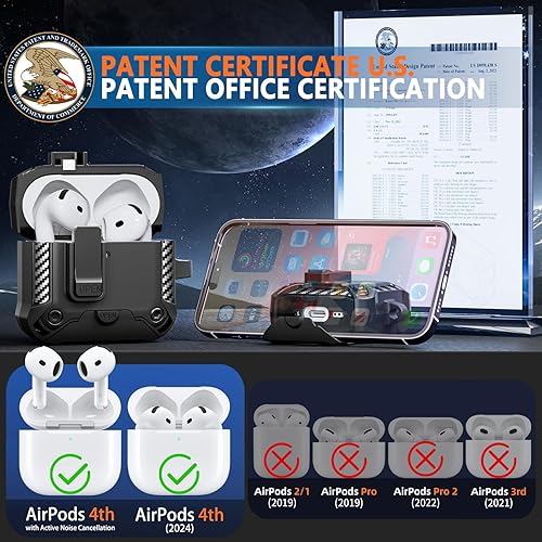 Miniatura 2 de Funda para AirPods de 4 generación con soporte para teléfono, diseño de interruptor automático de protección completa contra caídas con kit de