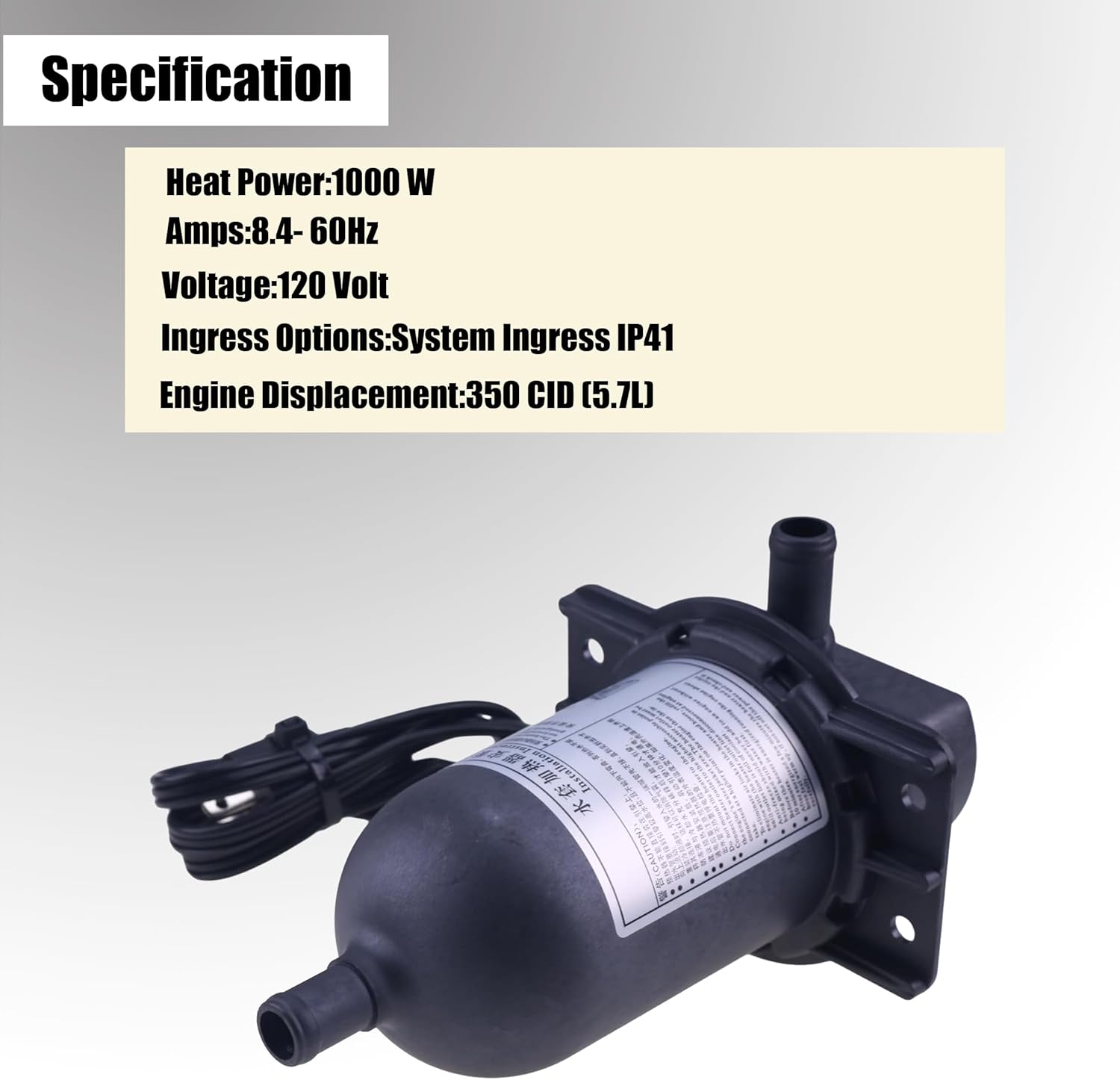 Pre Heater Engine Block Heater Type Compatible with Hotstart TPS101GT10-000 TPS101GT8-000 fits Caterpillar 263-0630 Coolant Pre-Heater 1000W 120V (Plug version)