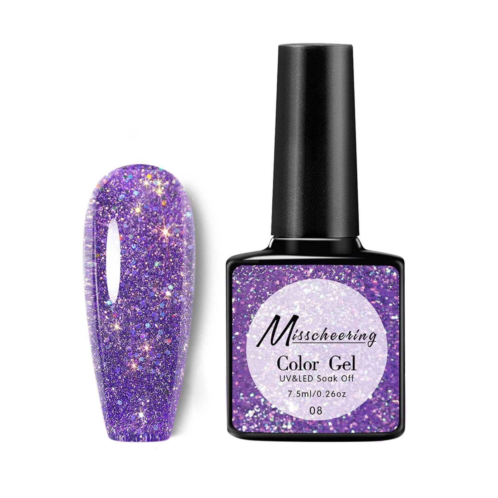 Purple Glitter Gel Nail Polish - Reflective Holographic Shimmer UV LED Soak Off DIY Manicure