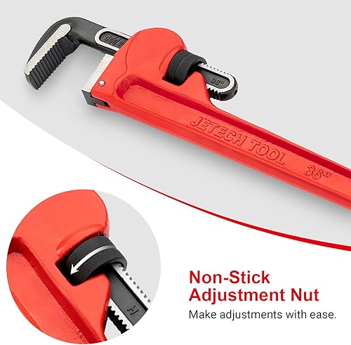 Vista 9 de Jetech 12-inch Heavy Duty Straight Pipe Wrench, Adjustable Aluminum Plumber with Floating Hook Jaw and I-Beam Handle, Red