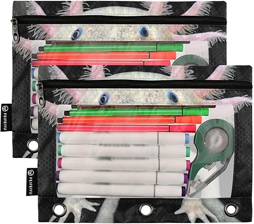 Miniatura 2 de Estuche para carpetas Axolotl, resistente bolsa para lápices para carpeta de 3 anillas, ventana transparente, oficina, escritorio, soporte para