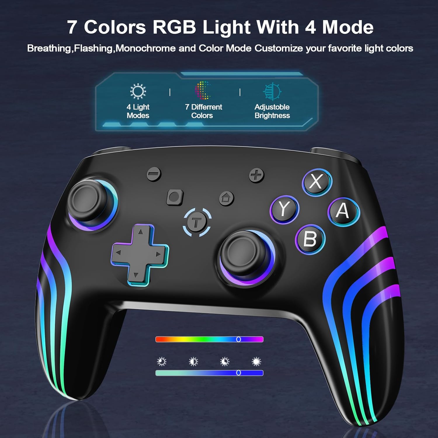 JUNHUAN Wireless Pro Controller for N-Switch/Lite/OLED with Hall Triggers/Wakeup/7 Color RGB/Dual Vibration/6-Axis Gyros/Turbo, Compatible with PC/Android/iOS (Onyx Black-Switch) 3 71KC5LOX0VL. SL1500