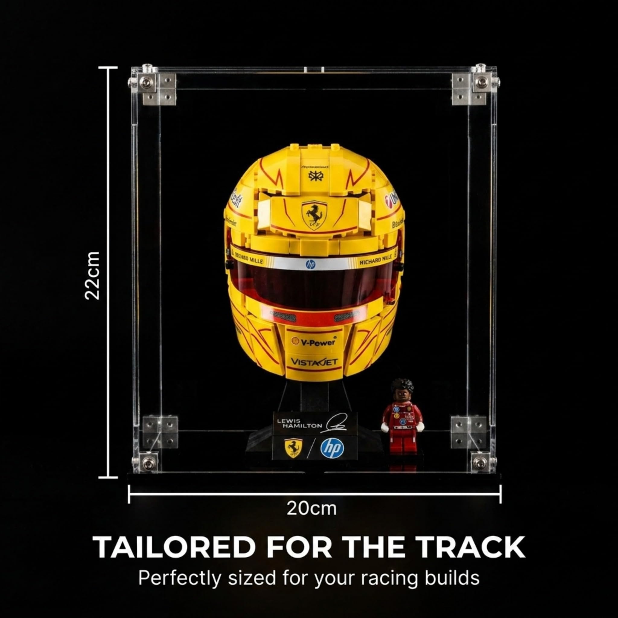 Gazeta akrylowa kompatybilna z LEGO Lewis Hamilton Kask 43022 – kompatybilna z LEGO Charles Leclerc Kask 43014 – trwała ochronna gazeta, pyłoszczelna gazeta ochronna