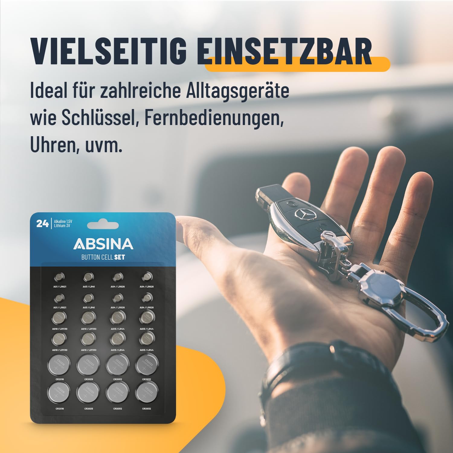 ABSINA Zestaw 240 baterii guzikowych alkalicznych i litowych - 20x AG1 LR621, AG3 LR41, CR2016, CR2025 / 40x AG4 LR66, AG10 LR1130, AG13 LR44, CR2032-1,5V i 3V baterie guzikowe zabezpieczone przed