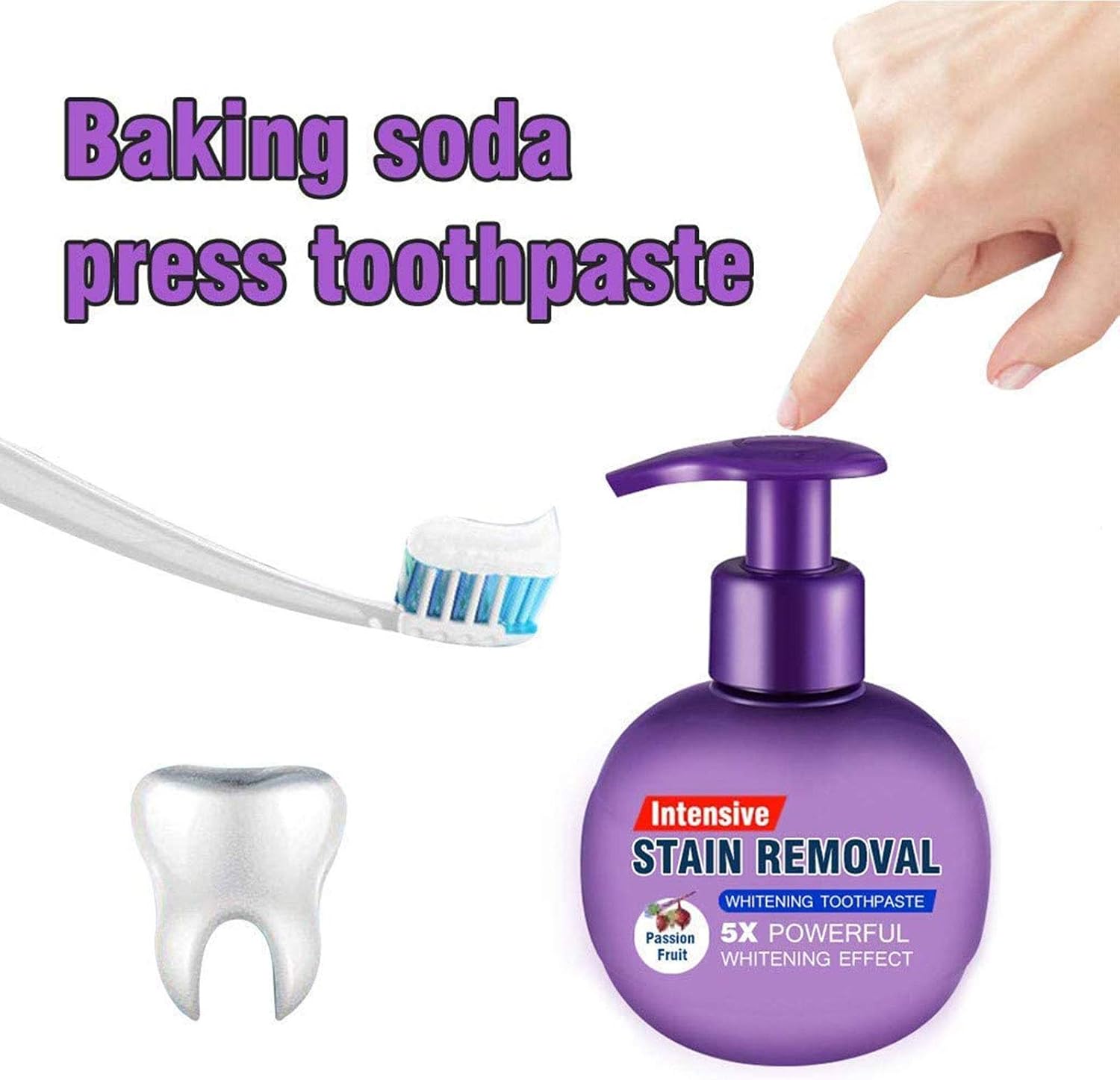 Baking Soda Whitening Toothpaste Intensive Press Whitening Toothpaste Strong Cleaning Power Natural Stain Remover Fluoride-Free Toothpaste (Passion Fruit Flavor)