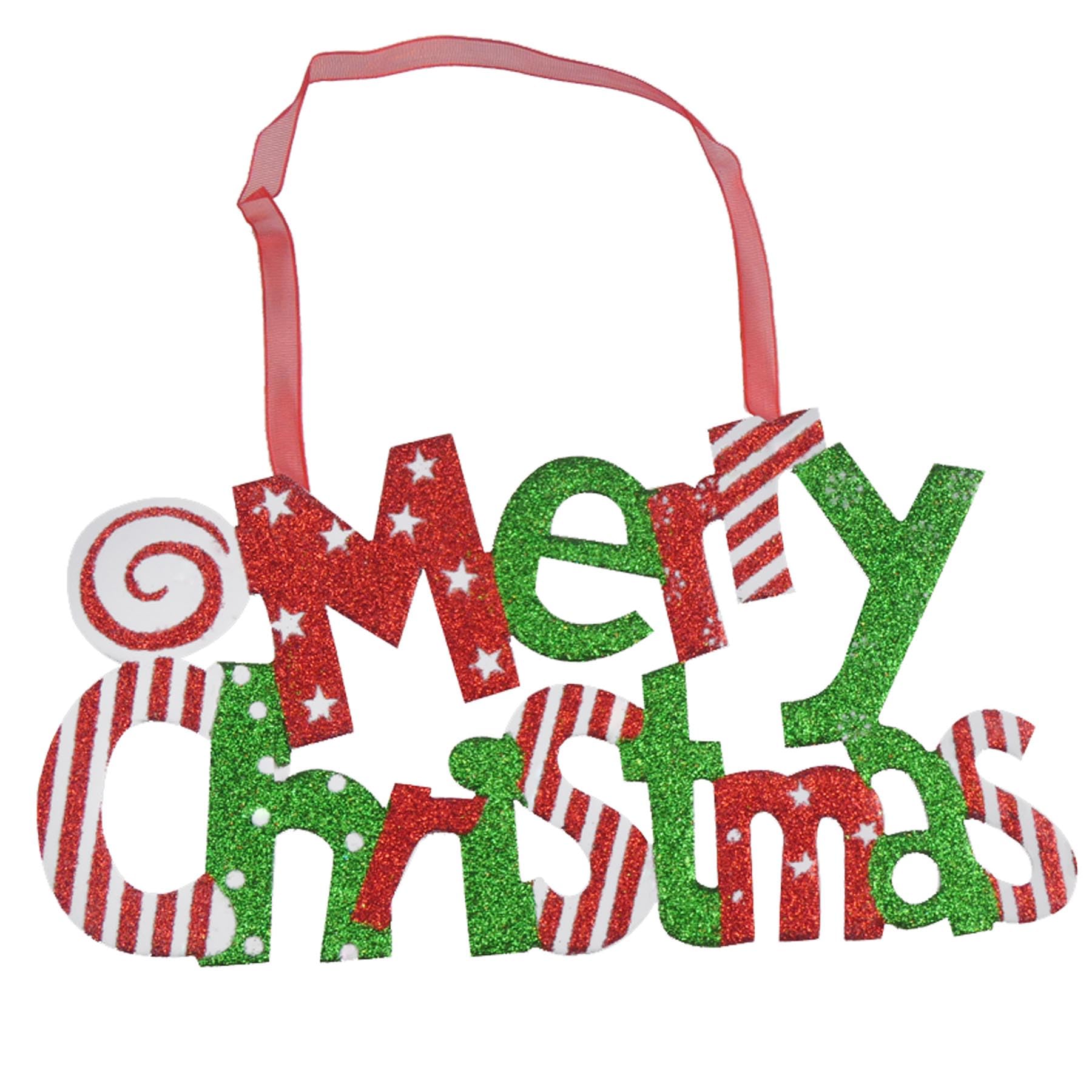Widdle Gifts Multi Merry Christmas Sign Hanging Decoration - Red White And Green Glitter Detail 0941