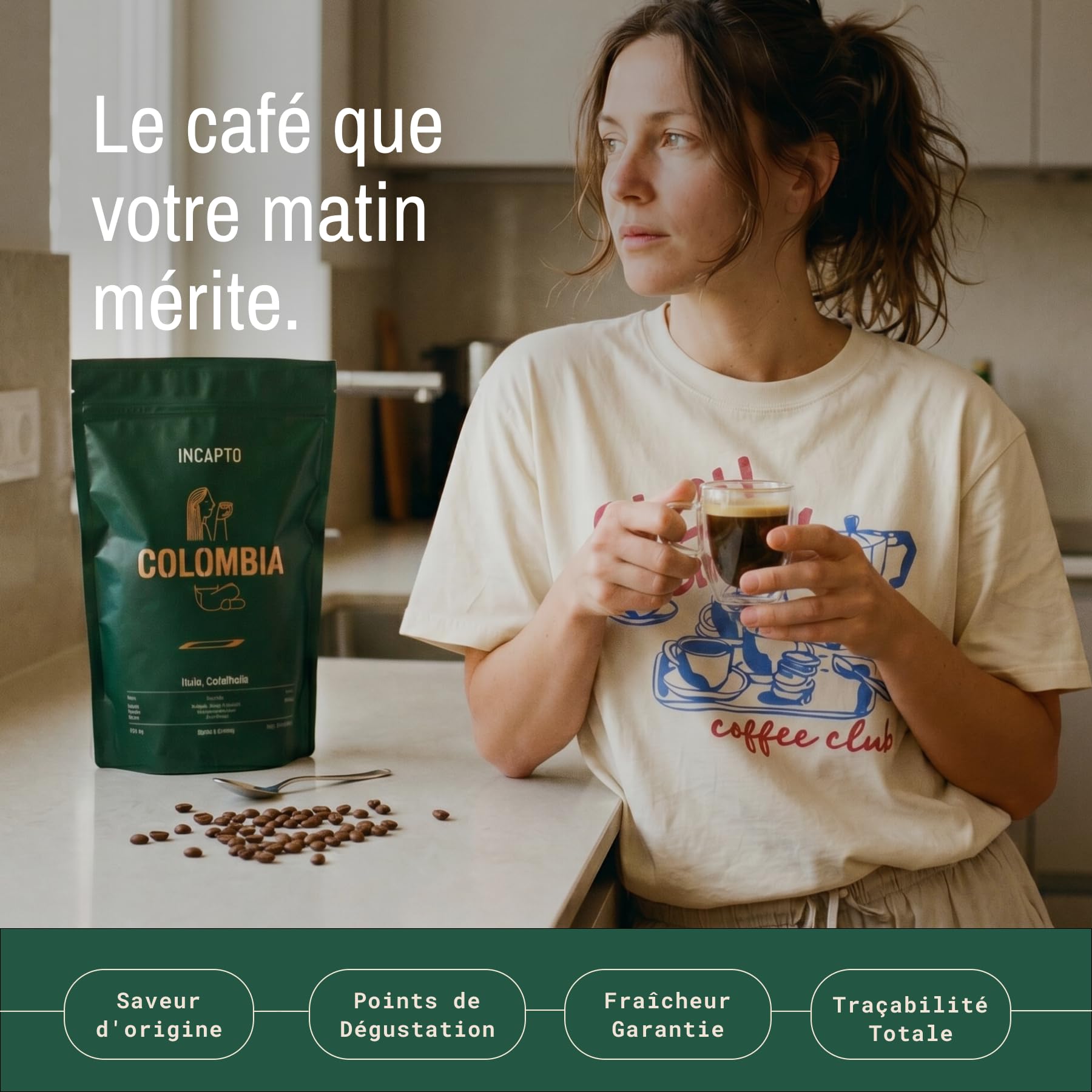 Incapto Café en Grain de Spécialité 1kg | Origine Colombie | 100% Arabica | Café de Spécialité 84 points SCA | Torréfaction Naturelle et Artisanale | Ferme Huila, Cadefihuila