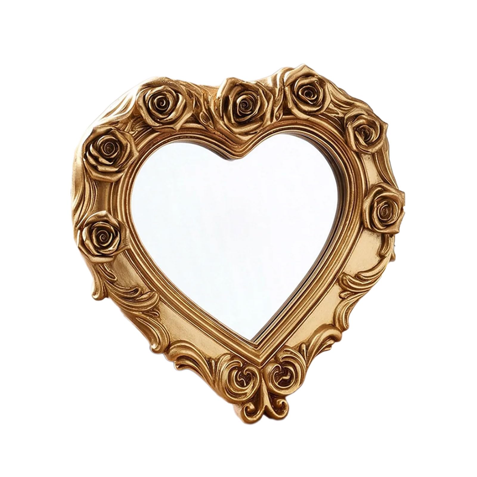 Rose Frame Decorative Vanity Glass for Tabletop Use, Heart Shaped Resin Accent with Rear Stand for Dressers Heart Shaped Tabletop Vanity Glass Rose Frame Decorative Dresser Accent Freestanding