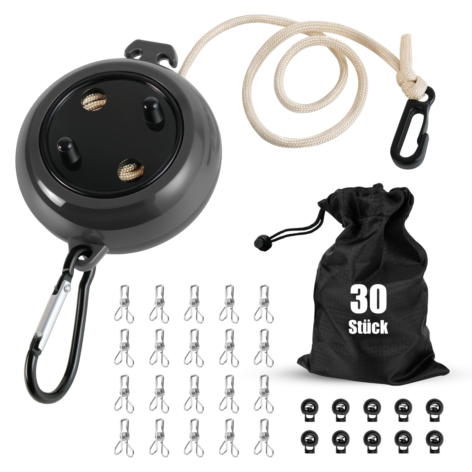 Retractable Washing Line Camping Portable 10 m Travel Holiday Outdoor Laundry Line Clothes Airer for Bathroom, Laundry Room, Garden or Travel (Black)