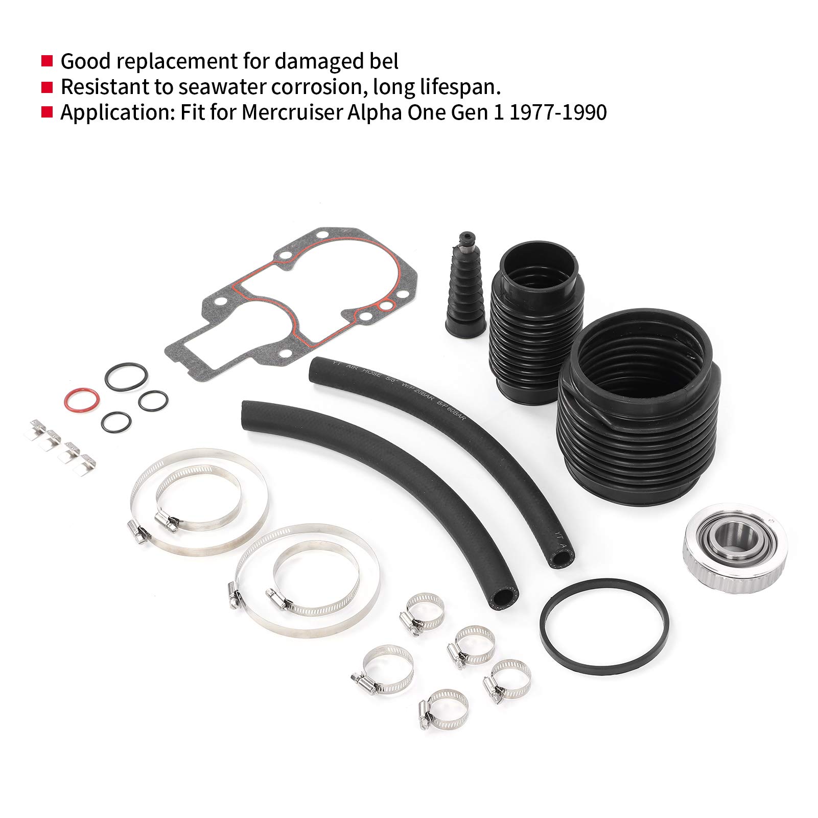 Kit di Riparazione per Poppa con Soffietto Fuoribordo per Mercruiser Alpha One Gen 1 1977-1990 - Acciaio Inossidabile e Gomma di Grado Marino con Installazione Semplice
