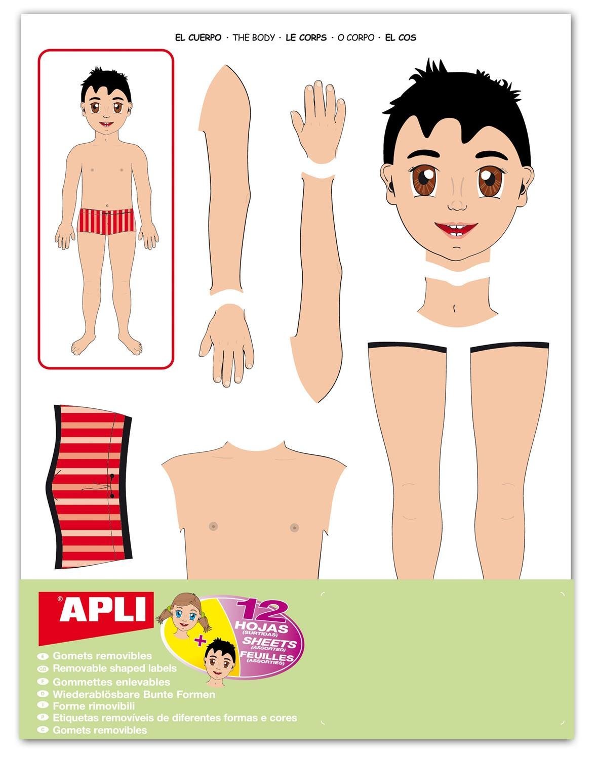 APLI Pack of 12 Sheets of Body Stickers, Mehrfarbig