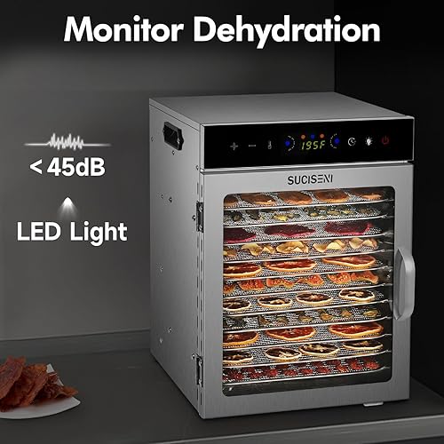 Miniatura 7 de SUCICENI Máquina deshidratadora de alimentos, 12 bandejas de acero inoxidable, deshidratador de carne de 1000 W para uso doméstico, temporizador de
